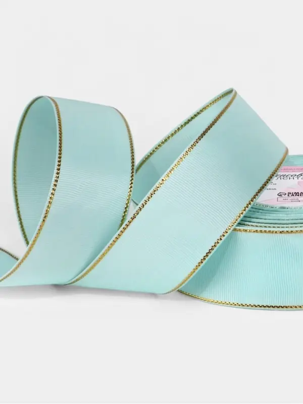 Лента репсовая, с золотым люрексом, 40 мм, 23&plusmn;1 м, светло-голубая №013