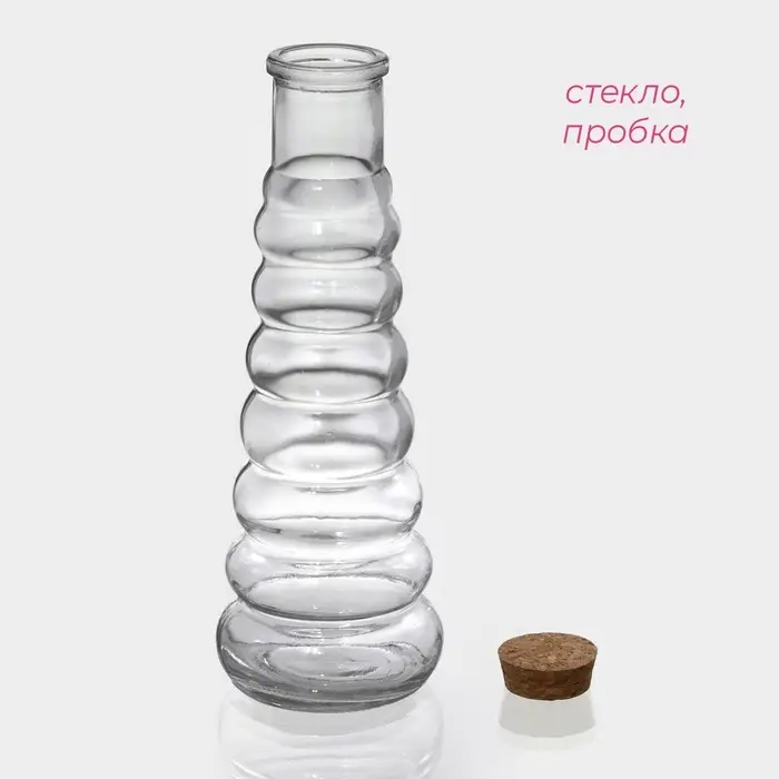 Бутылка для соусов и масла Доляна &laquo;Парфе. Гармонь&raquo;, 400 мл, 21.8&times;7.5 см, с пробковой крышкой, стекло, прозрачная