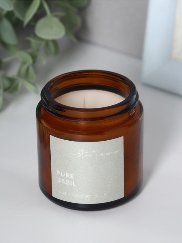 Свеча ароматическая в банке Свеча ароматическая в банке "Pure Basil", соевый воск, 90 г, чёрная кожа