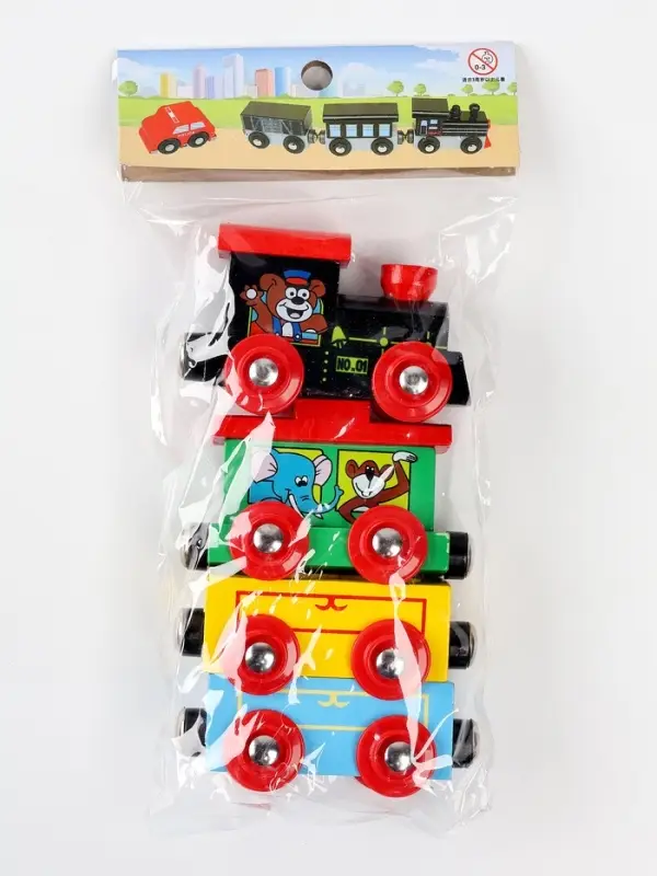 Паровоз магнитный деревянный, 3 вагона
