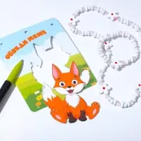 Набор детский &laquo;Выбражулька&raquo; 2 предмета: бусы, браслет, трафарет лисёнок, d=5 см бело-розовый