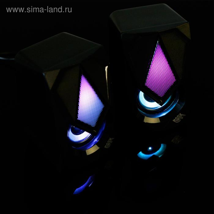 Компьютерные колонки 2.0 Qumo Mask AS004, 2х5 Вт, USB, RGB подсветка, чёрные Компьютерные колонки 2.0 Qumo Mask AS004, 2х5 Вт, USB, RGB подсветка, чёрные