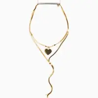 Кулон на затяжке 2 яруса медь "Медальон" 40/70см, сердце, цвет золото