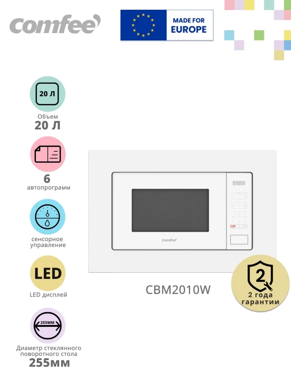 Встраиваемая микроволновая печь CBM2010W, 20 л, сенсорная Встраиваемая микроволновая печь CBM2010W, 20 л, сенсорная
