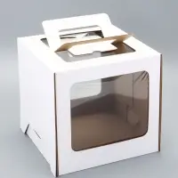 Коробка под торт 2 окна, с ручками, белая, 24&times;24&times;24