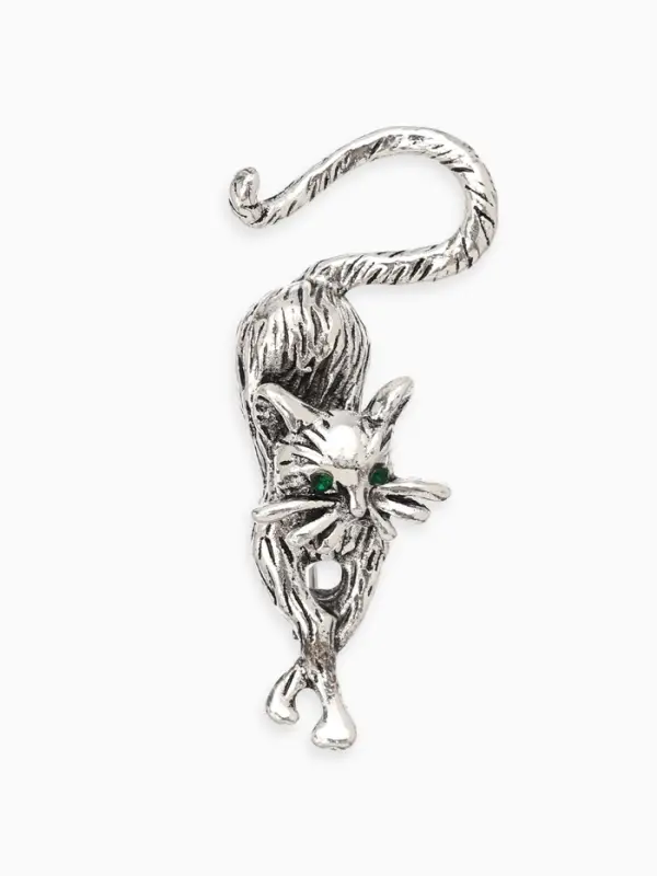 Брошь &laquo;Кошка грациозная&raquo;, зелёная в чернёном серебре