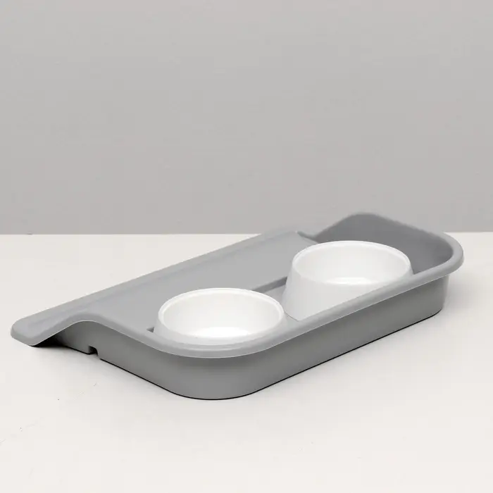 Миски с лотком &laquo;Феликс&raquo;, 300 мл, 41&times;30&times;6 см, пластик, серый лоток, белые миски