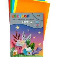 Картон цветной &laquo;Сказочные домики&raquo; А4, 5 листов, 5 цветов, 200 г/м&sup2;, 1-сторонняя, лакированный, мелованный, в папке