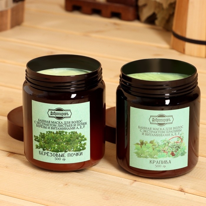 Набор витаминный ДобропаровЪ: маска для волос Набор витаминный ДобропаровЪ: маска для волос "Березовые почки", 500 мл + маска для волос "Крапива", 500 мл