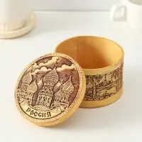 Шкатулка для украшений &laquo;Россия&raquo;, круглая, 12&times;7 см, береста