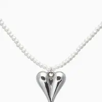 Чокер &laquo;Сердце&raquo; жемчужные бусины, белый в серебре, 32 см + 5 см доп, цепочка