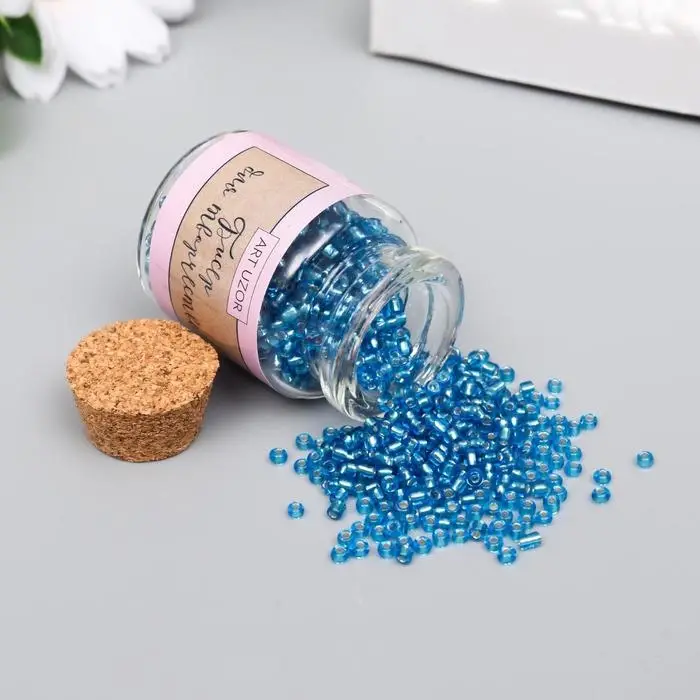 Бисер круглый 12/0 в бутылочке  Бисер круглый 12/0 в бутылочке "Голубой" прозрачно-цветной 20 гр