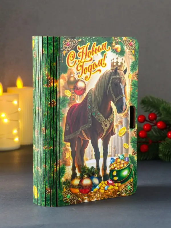 Книга-шкатулка новогодняя Конь в мантии с короной "С Новым годом!"19х13х5 см