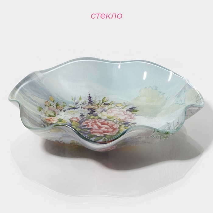 Салатник стеклянный Доляна «Весенний роман», 600 мл, 19×3,7 cм Салатник стеклянный Доляна «Весенний роман», 600 мл, 19×3,7 cм