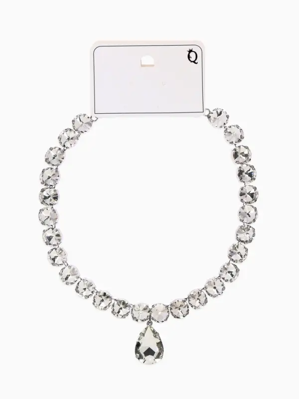 Колье &laquo;Драгоценность&raquo;, капля, белое в серебре, 34 см