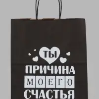 Пакет подарочный &laquo;Ты причина моего счастья&raquo;, 24&times;14&times;28 см, крафт