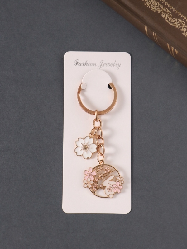 Брелок металл, эмаль "Зайка и сакура" 9 см