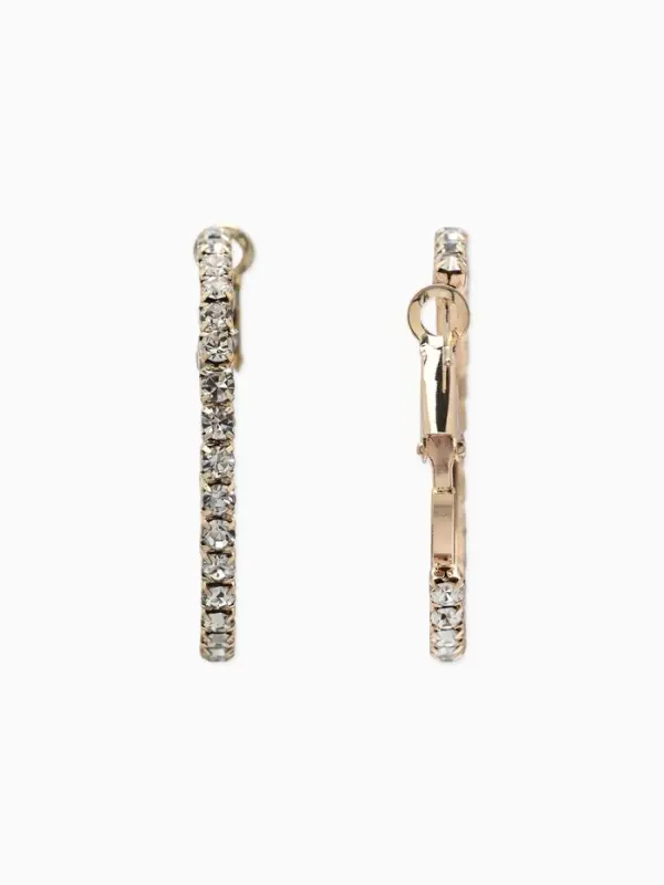 Серьги-кольца со стразами d=3.5 см, белые в золоте