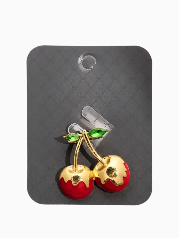 Брошь "Вишня заливная", цвет красно-зелёный в золоте