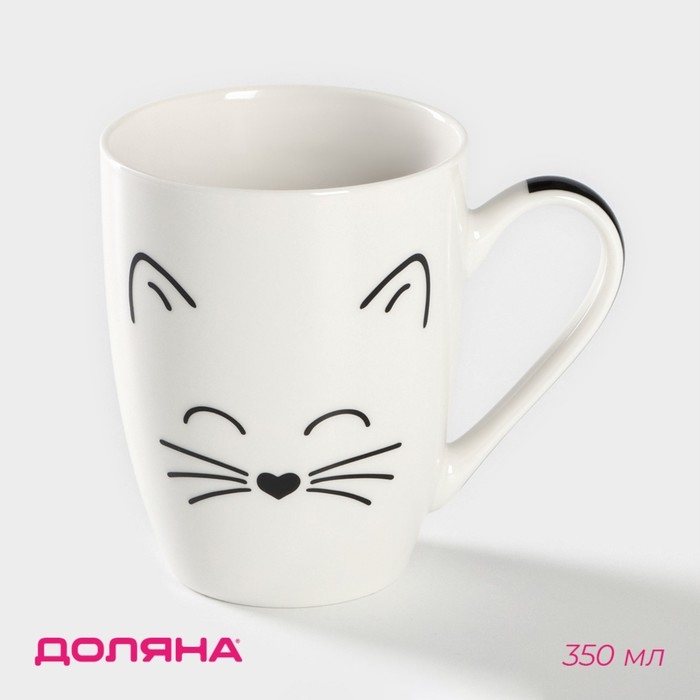 Кружка Доляна «Белый кот», 350 мл, фарфор, цвет белый Кружка Доляна «Белый кот», 350 мл, фарфор, цвет белый