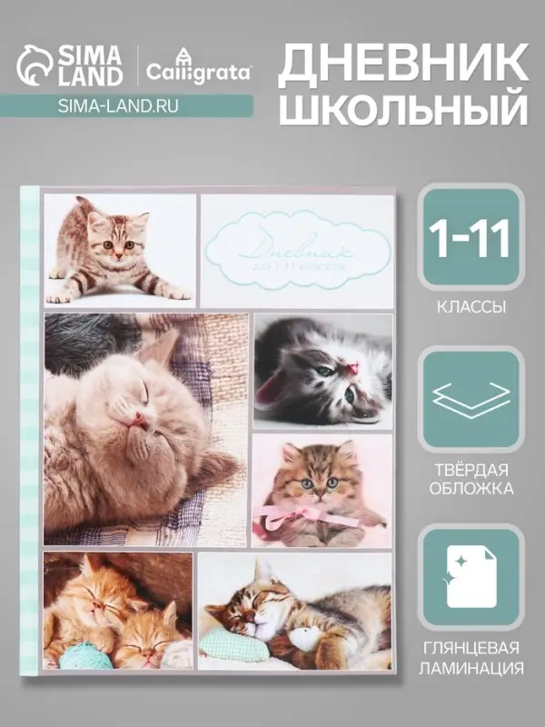 Дневник универсальный для 1-11 классов, &laquo;Котята&raquo;, твердая обложка 7БЦ, глянцевая ламинация, 40 листов