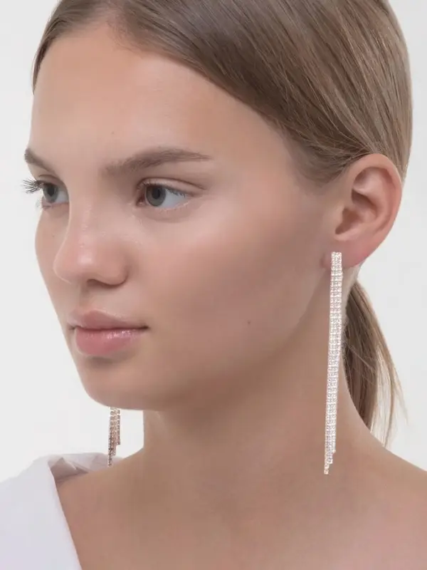 Серьги клипсы для ушей QF &laquo;Лёд&raquo;, тройная сплошная, белые в серебре