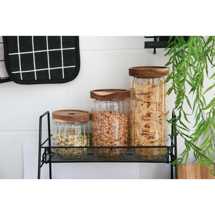 Банка стеклянная для хранения сыпучих продуктов Magistro «Дафна», 400 мл, 9×10,5 см, с деревянной крышкой