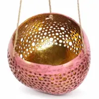Подсвечник подвесной из кокоса, 14&times;14&times;10 см, тёмно золотисто-розовый