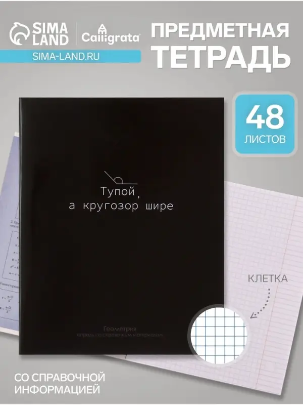 Предметная тетрадь по геометрии Calligrata &laquo;На Чёрном&raquo;, 48 листов, в клетку, со справочным материалом, обложка из мелованного картона