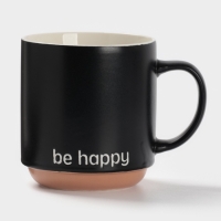 Кружка Доляна "Be happy" 12х9х10 см, цвет черный