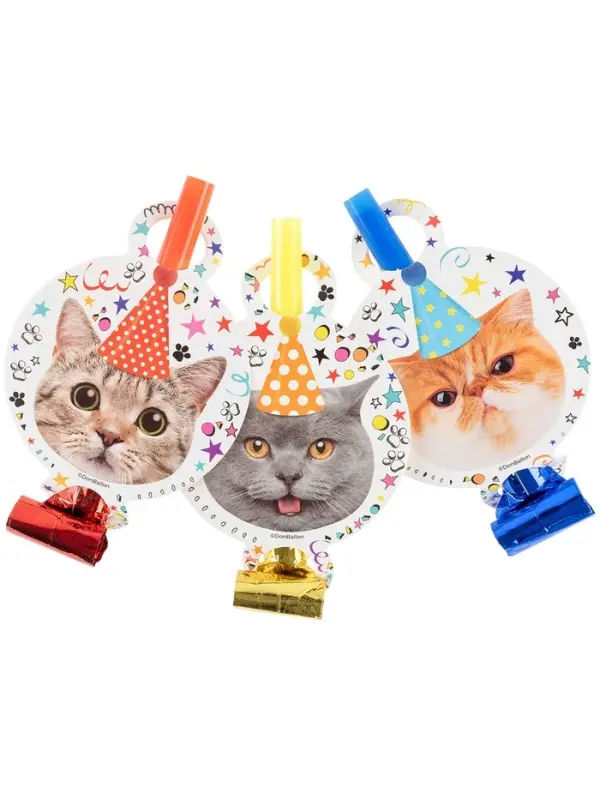 Карнавальные язычки гудки "Котики" 11 см, 6 шт. в упак.