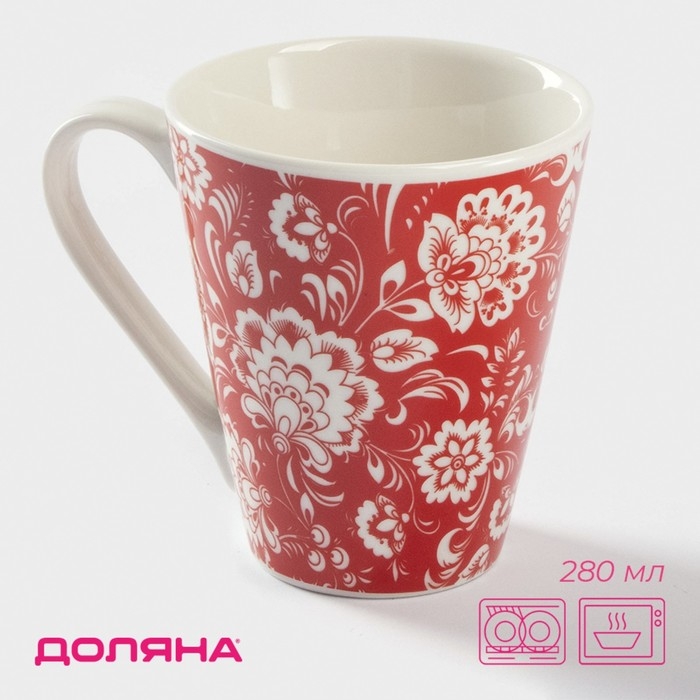 Кружка фарфоровая Доляна «Цветы на красном», 280 мл, цвет красный Кружка фарфоровая Доляна «Цветы на красном», 280 мл, цвет красный