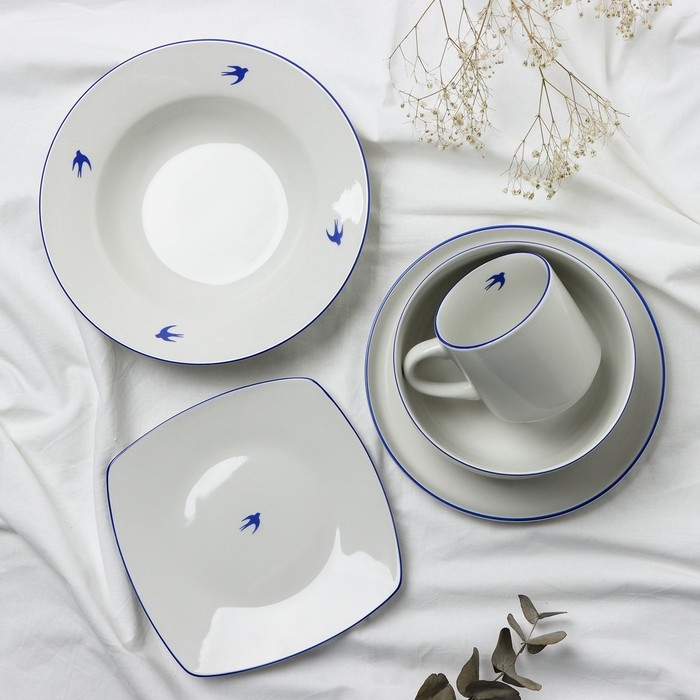 Тарелка плоская керамическая «Ласточка», 20 см, цвет белый Тарелка плоская керамическая «Ласточка», 20 см, цвет белый