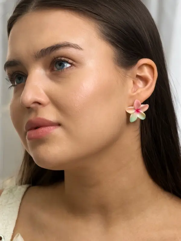 Серьги пластик &laquo;Цветок Лилии&raquo;, голубой, розовый