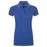 Рубашка поло женская Pasadena Women 200 с контрастной отделкой, ярко-синяя (royal) с неоново-розовым, размер M