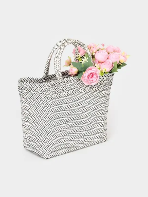 Сумка плетёная, 30&times;15&times;35 см, пластик, белая с чёрным