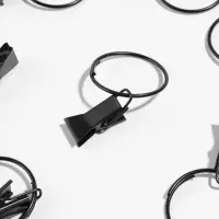 Кольцо для карниза, с зажимом, d=30/33 мм, 20 шт., чёрное