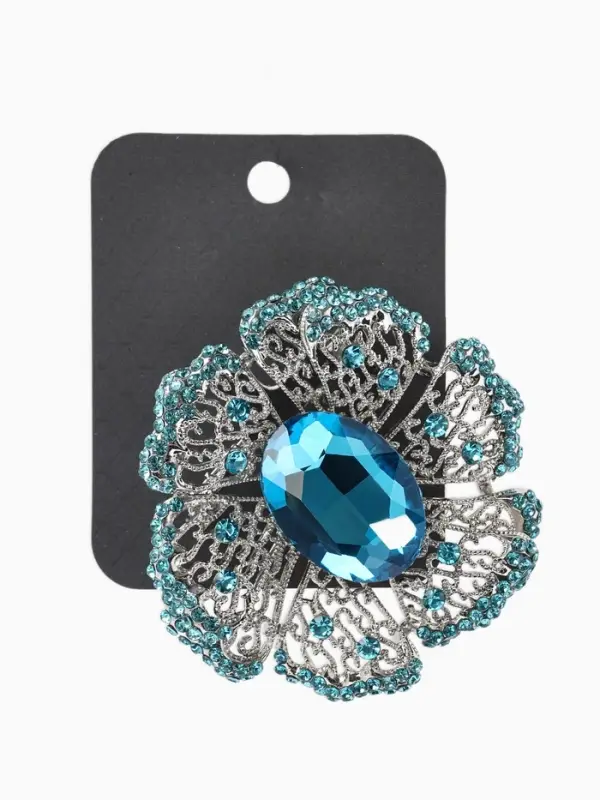 Брошь &laquo;Цветок&raquo; сапфир, стразы, цвет сний в серебре