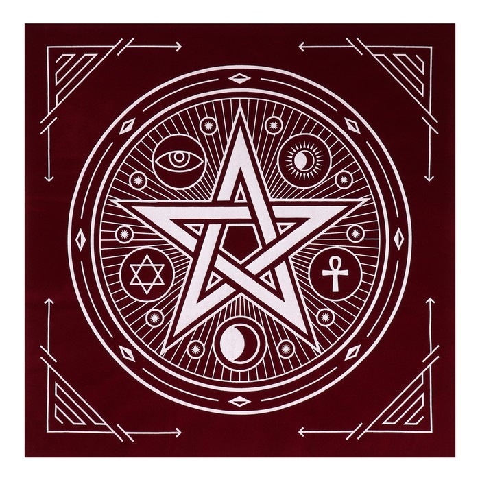 Скатерть для гадания бархатная на Хэллоуин «Пентаграмма», 50х50 см, бордовая, 16+