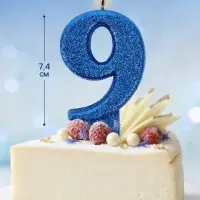 Свеча в торт &laquo;Соло. Цифра 9&raquo;, 8.2 см, синий блеск