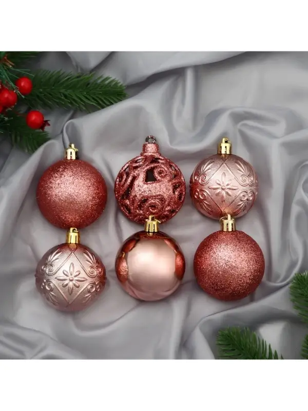 Ёлочные игрушки &laquo;Лилиан&raquo;, шары новогодние, d=6 см, набор 12 шт., розовый