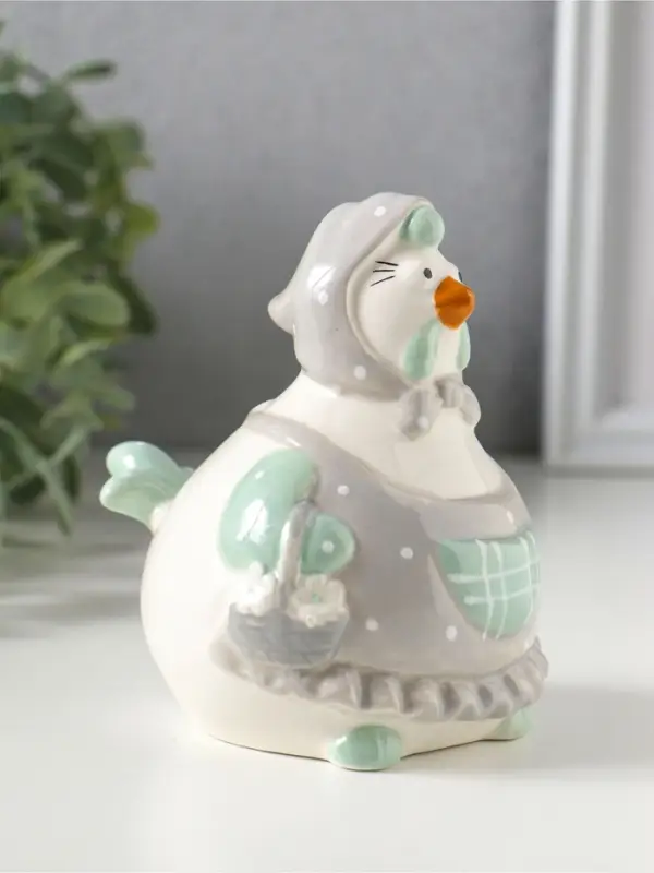 Сувенир керамика "Курочка-наседка в серо-бирюзовом переднике и косынке" 10х7,9х10,4 см