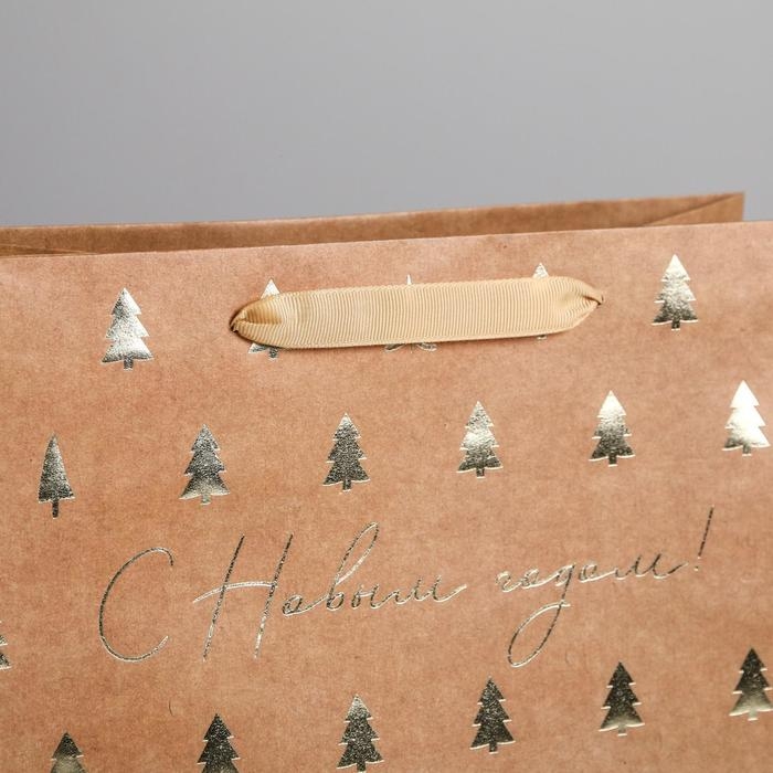 Пакет подарочный новогодний крафтовый горизонтальный «Ёлочки», ML 27 х 23 х 11.5 см, Новый год Пакет подарочный новогодний крафтовый горизонтальный «Ёлочки», ML 27 х 23 х 11.5 см, Новый год