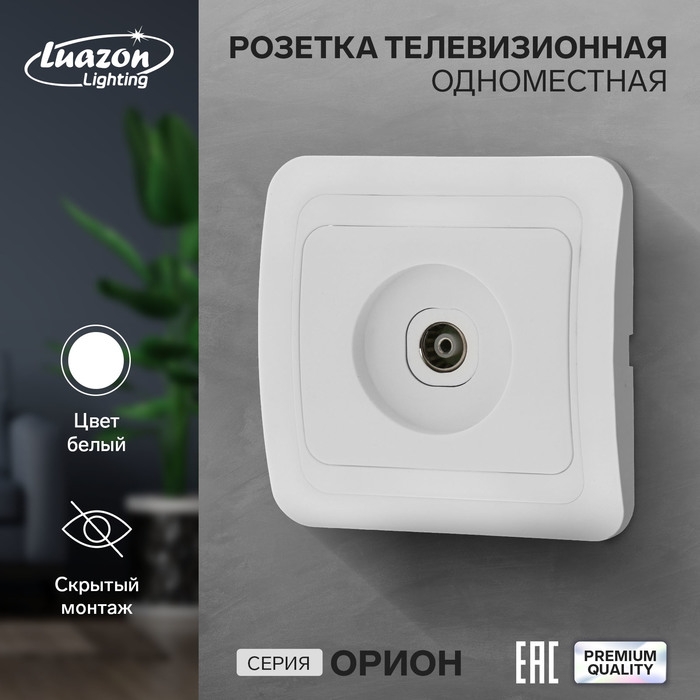 Розетка телевизионная одноместная Luazon Lighting  Розетка телевизионная одноместная Luazon Lighting "Орион", скрытая, белая