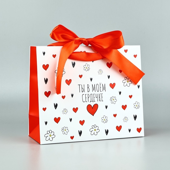 Пакет ламинированный с лентой «В сердечке», ML 27 × 11,5 × 23 см Пакет ламинированный с лентой «В сердечке», ML 27 × 11,5 × 23 см