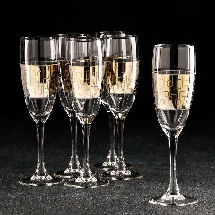 Набор бокалов «Геометрия», 170 мл, с гравировкой и напылением, 6 шт, цвет напыления золотой Набор бокалов «Геометрия», 170 мл, с гравировкой и напылением, 6 шт, цвет напыления золотой