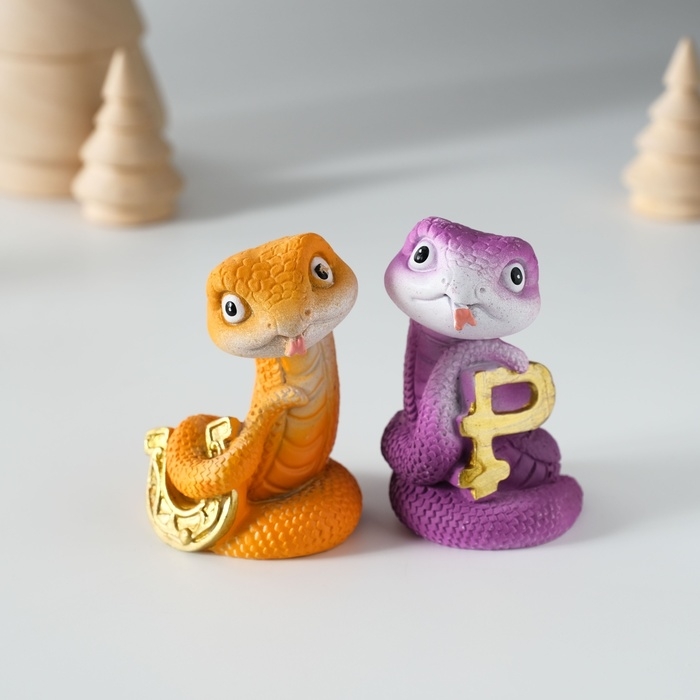 Сувенир полистоун Сувенир полистоун "Змейка с символом богатства" МИКС 4х3,5х6,5 см