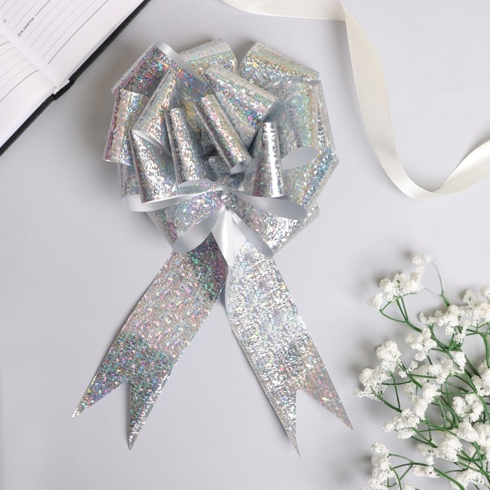 Бант-шар №5 голография, цвет серебряный Бант-шар №5 голография, цвет серебряный