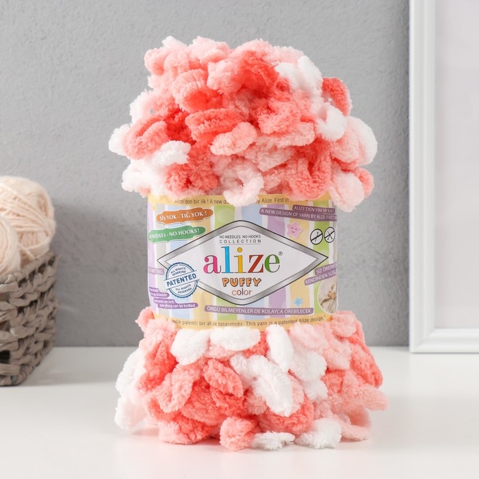Пряжа Пряжа "Puffy color" 100 % микрополиэстер 9м/100г (5922 розово-белый)