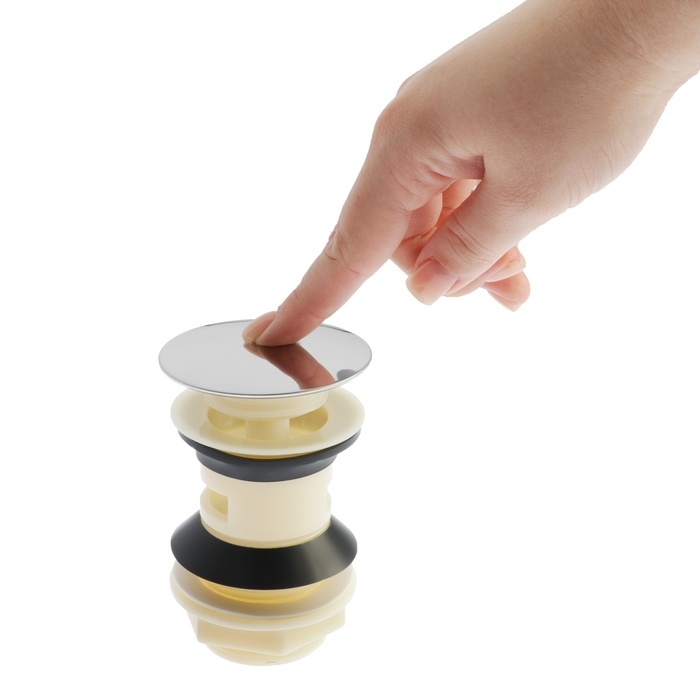 Донный клапан ZEIN BP4, корпус пластик, большая кнопка, нержавеющая сталь, с переливом Донный клапан ZEIN BP4, корпус пластик, большая кнопка, нержавеющая сталь, с переливом